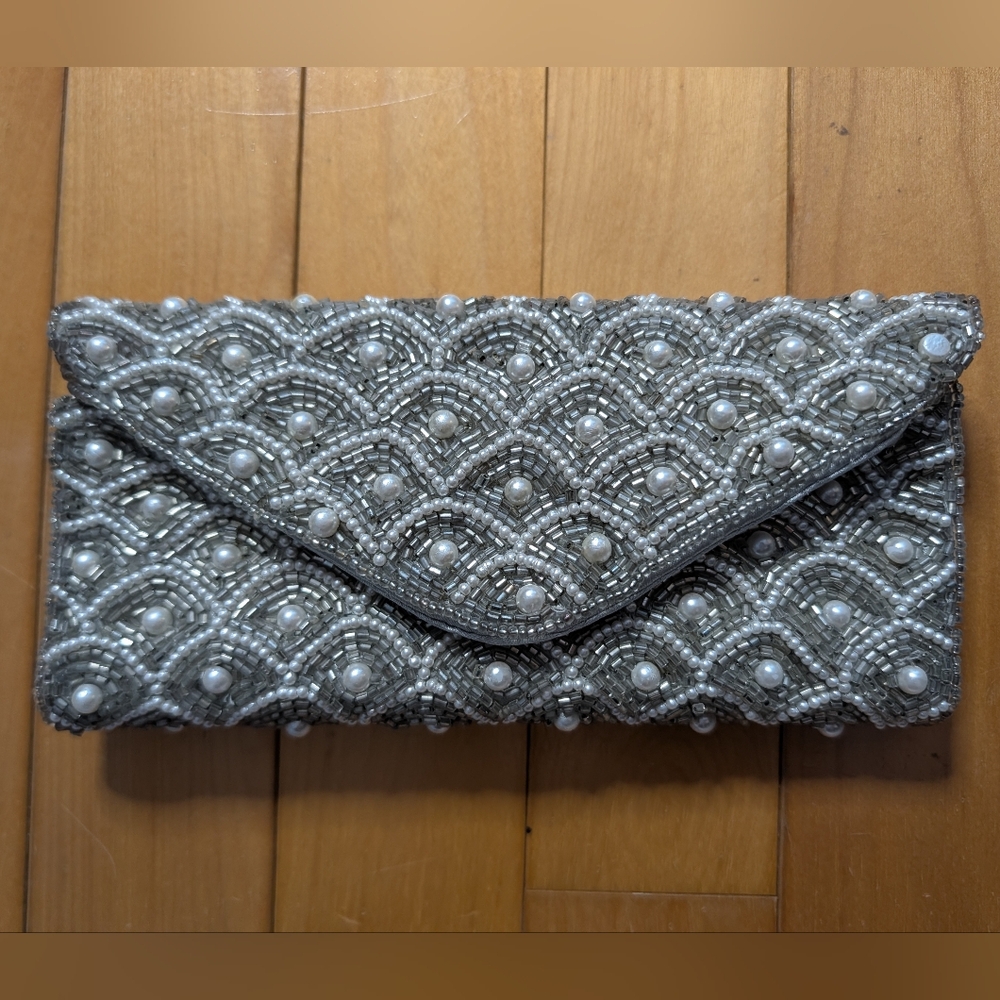 Silver Beaded Clutch